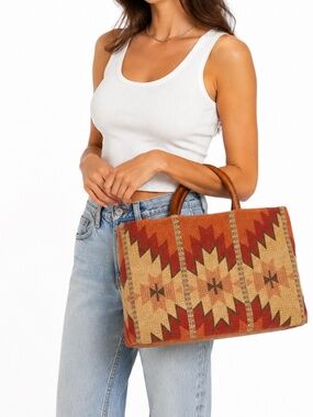 Montana West Southwestern Tote - Red & Cream